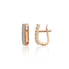Золотые серьги на английском замке, 2.39 g, Красное Золото 585 проба, Цирконы