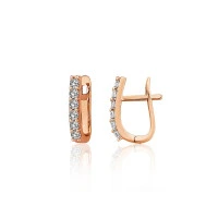 Золотые серьги на английском замке, 2.5 g, Красное Золото 585 проба, Цирконы