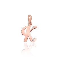Золотой кулон, 0.42 g, Красное Золото 585 проба, Цирконы, Буква: K
