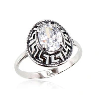 Серебряное кольцо, Серебро 925 проба, оксид (покрытие), Цирконы