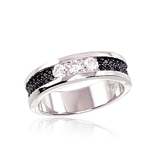 Серебряное кольцо, 19, 4.7 g, Серебро 925 проба, родий (покрытие), Цирконы