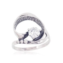Серебряное кольцо, Серебро 925 проба, оксид (покрытие), Цирконы