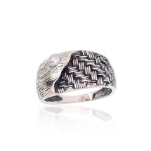 Серебряное кольцо, Серебро 925 проба, оксид (покрытие), Жемчуг