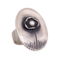 Hõbesõrmus, 17, 7.3 g, Hõbe 925 proov, oksüüd (kate), Pärlitest