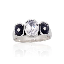 Серебряное кольцо, Серебро 925 проба, оксид (покрытие), Цирконы