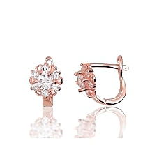 Серебряные серьги на английском замке, 2.2 g, Серебро 925 проба, красное золото (покрытие), Цирконы
