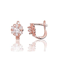 Серебряные серьги на английском замке, 2.3 g, Серебро 925 проба, красное золото (покрытие), Цирконы