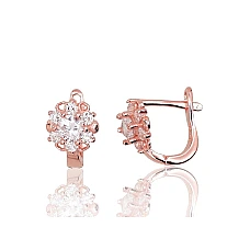 Серебряные серьги на английском замке, 2.3 g, Серебро 925 проба, красное золото (покрытие), Цирконы