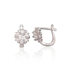 Серебряные серьги на английском замке, 2.2 g, Серебро 925 проба, родий (покрытие), Цирконы
