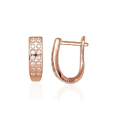Серебряные серьги на английском замке, 3 g, Серебро 925 проба, красное золото (покрытие), Цирконы