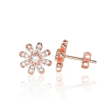 Серебряные серьги-пуссеты, 2.1 g, Серебро 925 проба, красное золото (покрытие), Цирконы