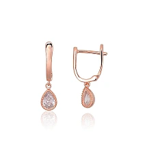 Серебряные серьги на английском замке, Серебро 925 проба, красное золото (покрытие), Цирконы