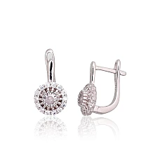 Серебряные серьги на английском замке, 2.7 g, Серебро 925 проба, родий (покрытие), Цирконы