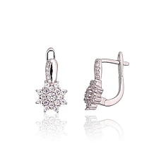 Серебряные серьги на английском замке, 2.9 g, Серебро 925 проба, родий (покрытие), Цирконы