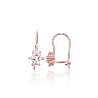 Серебряные серьги на крючках, 0.8 g, Серебро 925 проба, красное золото (покрытие), Цирконы