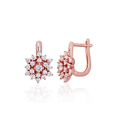 Серебряные серьги на английском замке, 5.9 g, Серебро 925 проба, красное золото (покрытие), Цирконы