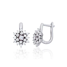 Серебряные серьги на английском замке, 5.8 g, Серебро 925 проба, родий (покрытие), Цирконы