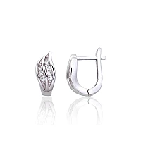 Серебряные серьги на английском замке, 2.6 g, Серебро 925 проба, родий (покрытие), Цирконы