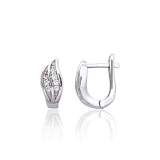 Серебряные серьги на английском замке, 2.6 g, Серебро 925 проба, родий (покрытие), Цирконы
