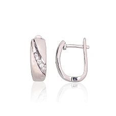 Серебряные серьги на английском замке, 3.9 g, Серебро 925 проба, родий (покрытие), Цирконы