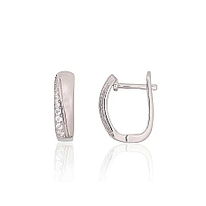 Серебряные серьги на английском замке, 3.6 g, Серебро 925 проба, родий (покрытие), Цирконы
