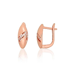 Серебряные серьги на английском замке, 3.5 g, Серебро 925 проба, красное золото (покрытие), Цирконы