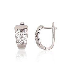 Серебряные серьги на английском замке, 3.7 g, Серебро 925 проба, родий (покрытие), Цирконы