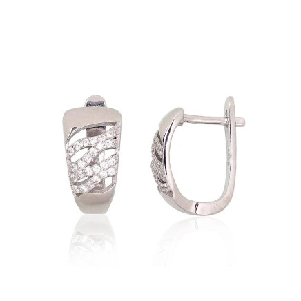 На английском замке,  - Серебряные серьги на английском замке, 3.7 g, Серебро 925 проба, родий (покрытие), Цирконы