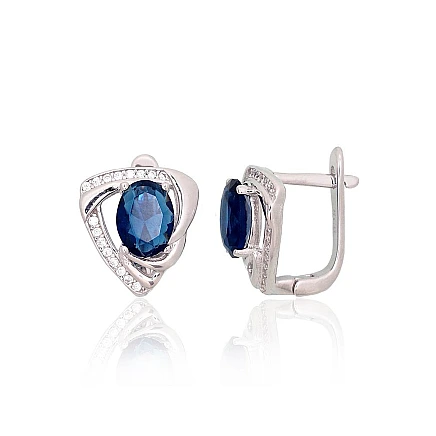 На английском замке,  - Серебряные серьги на английском замке, 3.9 g, Серебро 925 проба, родий (покрытие), Цирконы