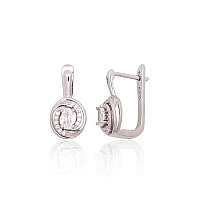 Серебряные серьги на английском замке, 3.6 g, Серебро 925 проба, родий (покрытие), Цирконы