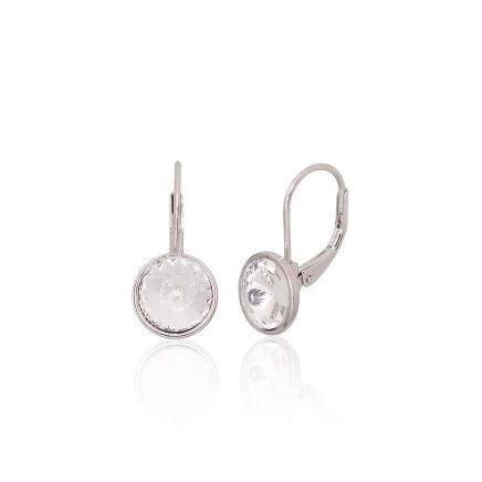 На английском замке,  - Серебряные серьги на английском замке, 2.8 g, Серебро 925 проба, родий (покрытие), Кристаллы