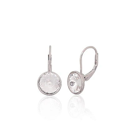 На английском замке,  - Серебряные серьги на английском замке, 2.9 g, Серебро 925 проба, родий (покрытие), Кристаллы