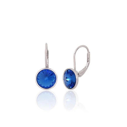 На английском замке,  - Серебряные серьги на английском замке, 2.8 g, Серебро 925 проба, родий (покрытие), Кристаллы