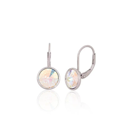 На английском замке,  - Серебряные серьги на английском замке, 2.8 g, Серебро 925 проба, родий (покрытие), Кристаллы