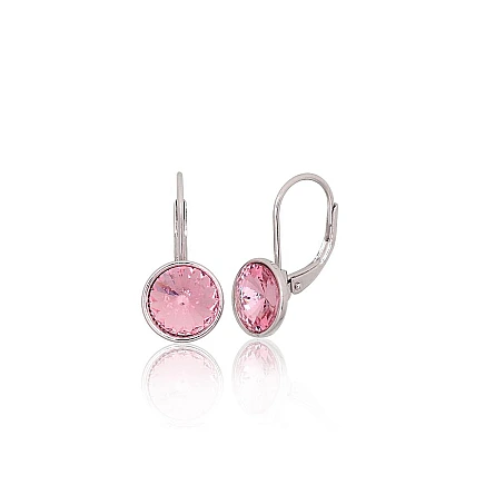 На английском замке,  - Серебряные серьги на английском замке, 2.8 g, Серебро 925 проба, родий (покрытие), Кристаллы