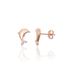 Серебряные серьги-пуссеты, 1.1 g, Серебро 925 проба, красное золото (покрытие), Цирконы