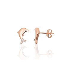 Серебряные серьги-пуссеты, 1.2 g, Серебро 925 проба, красное золото (покрытие), Цирконы
