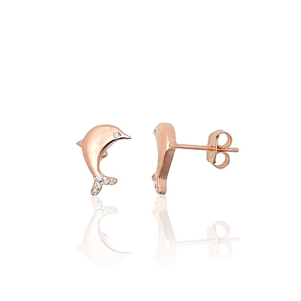 Пуссеты,  - Серебряные серьги-пуссеты, 1.2 g, Серебро 925 проба, красное золото (покрытие), Цирконы