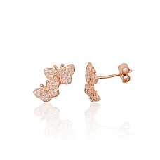 Серебряные серьги-пуссеты, Серебро 925 проба, красное золото (покрытие), Цирконы