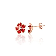 Серебряные серьги-пуссеты, Серебро 925 проба, красное золото (покрытие), Цирконы, Ювелирная эмаль