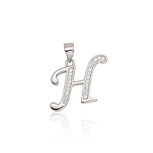 Буква H, Серебряный кулон, Серебро 925 проба, родий (покрытие), Цирконы
