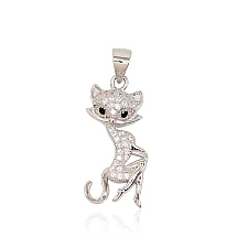 Кошка, Серебряный кулон, Серебро 925 проба, родий (покрытие), Цирконы