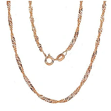 Hõbekett Singapore 2,5 mm , kantide teemanttöötlus, 50, 4.3 g, Hõbe 925 proov, punane kuld (kate)