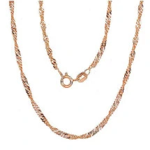 Hõbekett Singapore 2,5 mm , kantide teemanttöötlus, 55, 4.4 g, Hõbe 925 proov, punane kuld (kate)