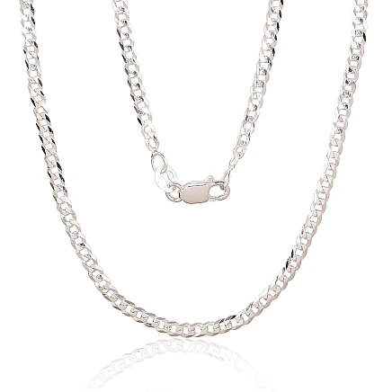 Meestele,  - Hõbekett Curb 2.5 mm , kantide teemanttöötlus, 65, 7.4 g, Hõbe 925 proov