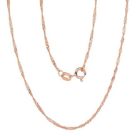 Kuldkattega,  - Hõbekett Singapore 1,5 mm , kantide teemanttöötlus, 55, 1.9 g, Hõbe 925 proov, punane kuld (kate)