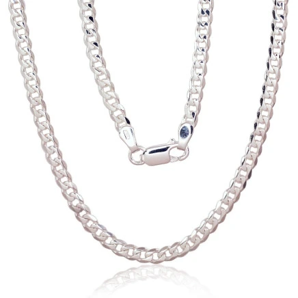 Meestele,  - Hõbekett Curb 4 mm , kantide teemanttöötlus, 50, 11.2 g, Hõbe 925 proov