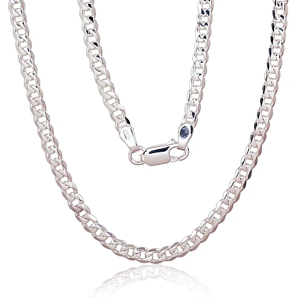 Meestele,  - Hõbekett Curb 4 mm , kantide teemanttöötlus, 55, 12.3 g, Hõbe 925 proov