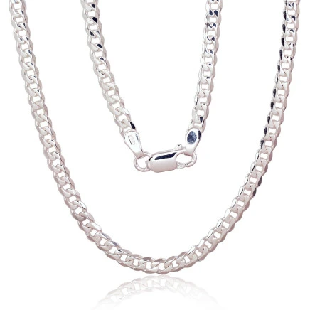 Meestele,  - Hõbekett Curb 4 mm , kantide teemanttöötlus, 55, 12.4 g, Hõbe 925 proov
