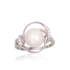 Серебряное кольцо, Серебро 925 проба, родий (покрытие), Цирконы, Жемчуг